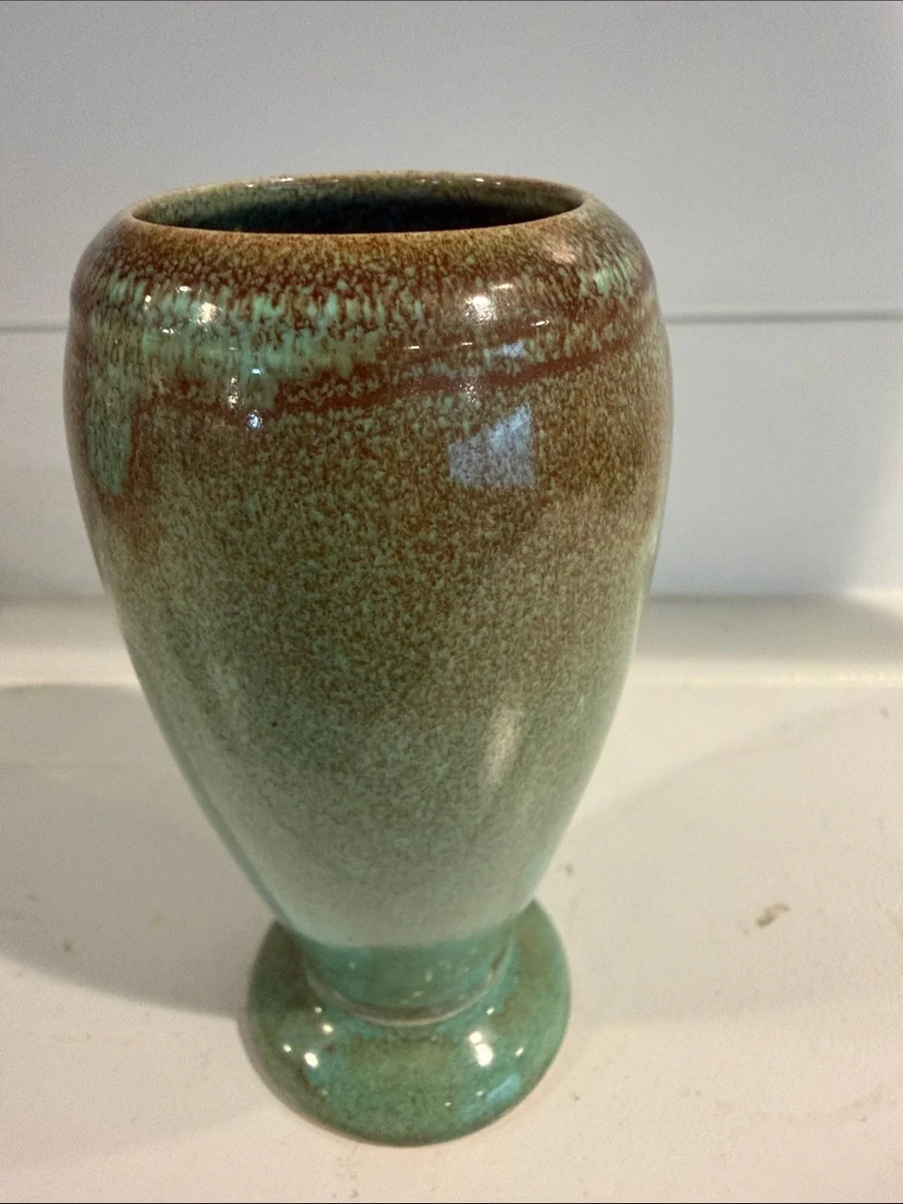 Small Glazed Pottery Vase in Green and Brown
